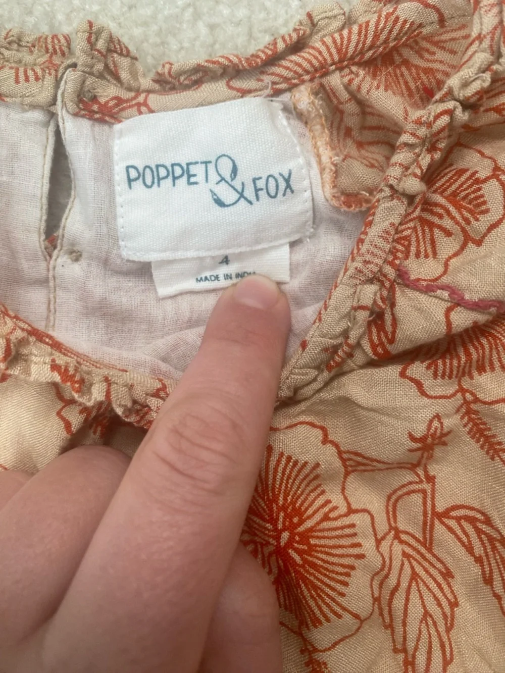 Poppet & Fox Boho Girls Floral Tiered Dress - Beige with Rust Floral Print 4 EUC
